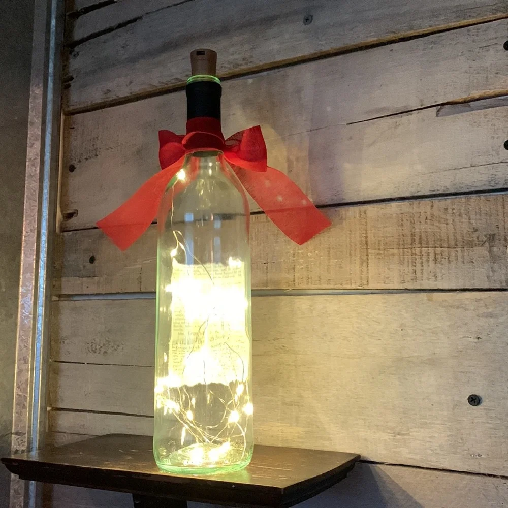 Hand Crafted, upcycled decoupage Wine Bottle lantern on wild grapes